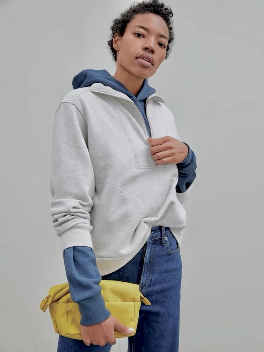 Everlane The Track Half Zip Pullover Sweatshirt In Light Heather Grey Size XS